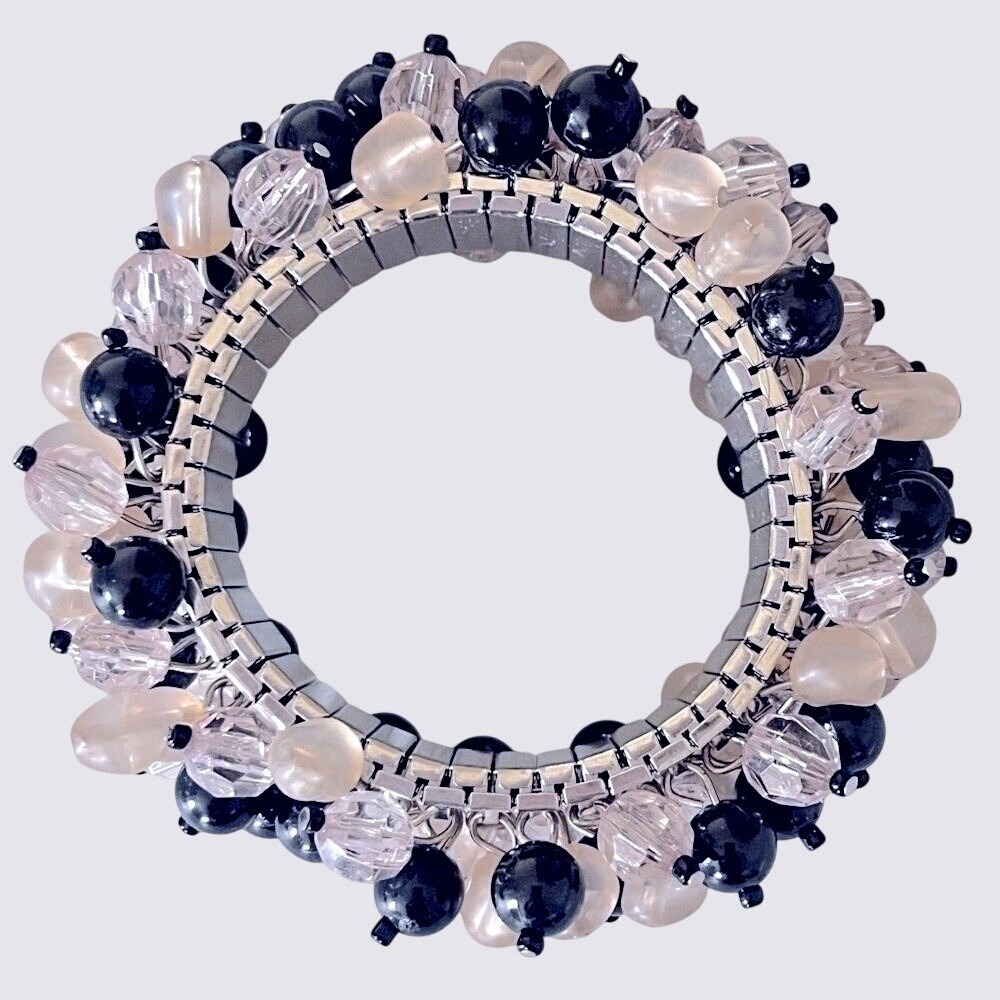 Vintage Beaded Stretch Slip On Bracelet Frosted Faceted Timeless Multicolored